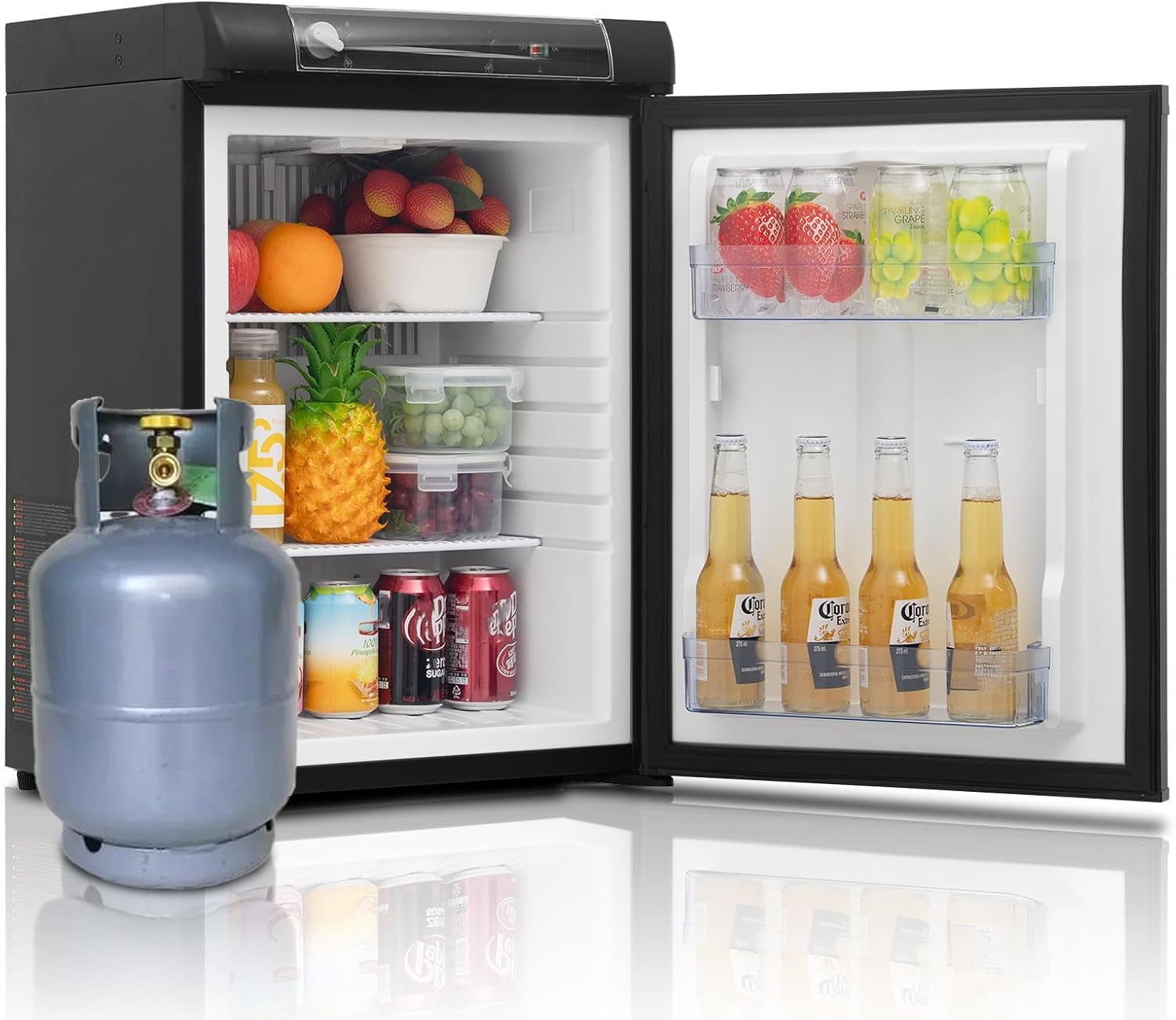 Smad Frigo Trimixte 12V 220V Gaz – 60L, Noir, Frigo Camping Gaz, Réfrigérateur Silencieux pour Caravane Camping-car Fourgon Van Mobile-home Chalet
