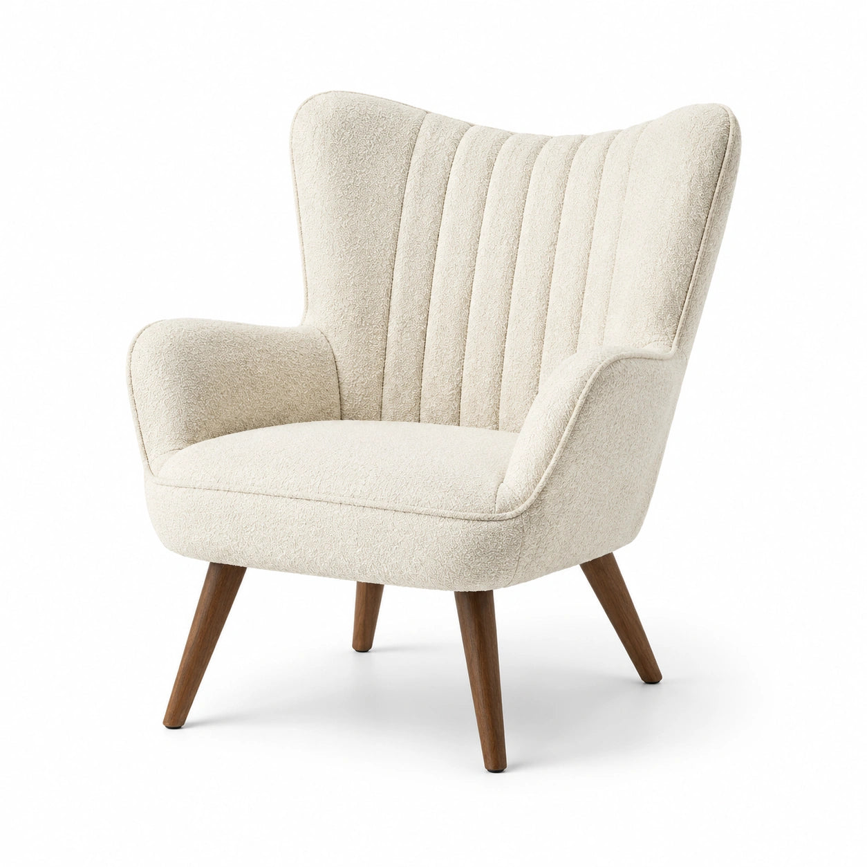 Fauteuil en bouclé avec pieds en bois de chêne