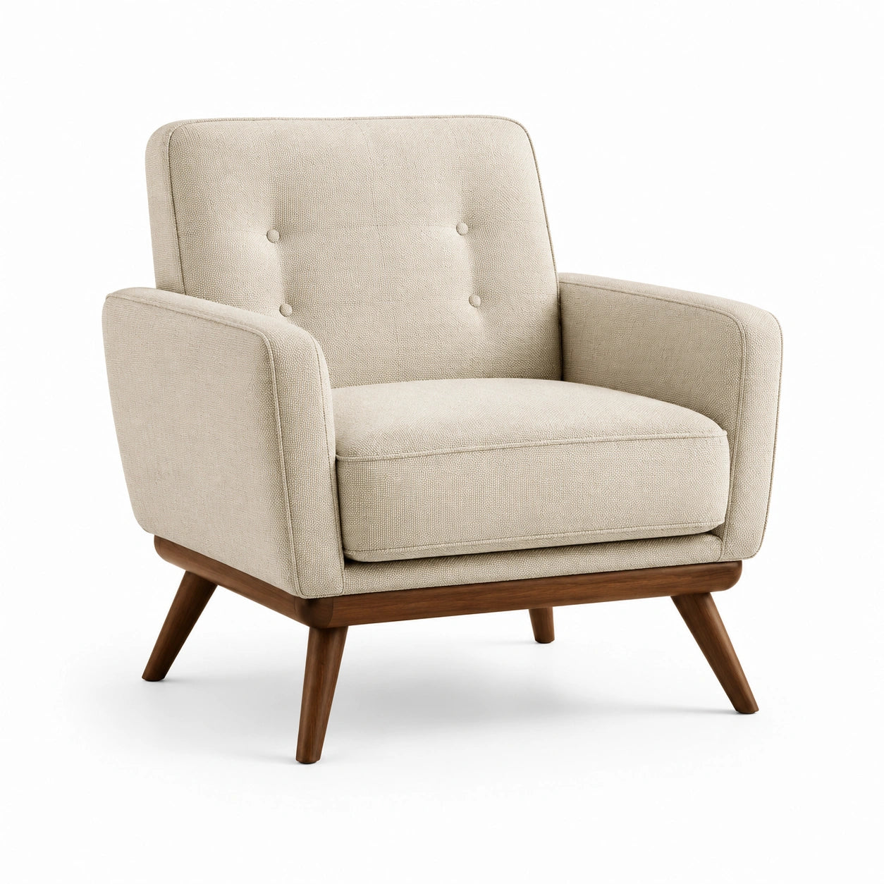 Fauteuil en bois de hêtre et tissu polyester beige