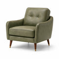 Fauteuil en cuir synthétique olive avec pieds en bois et métal