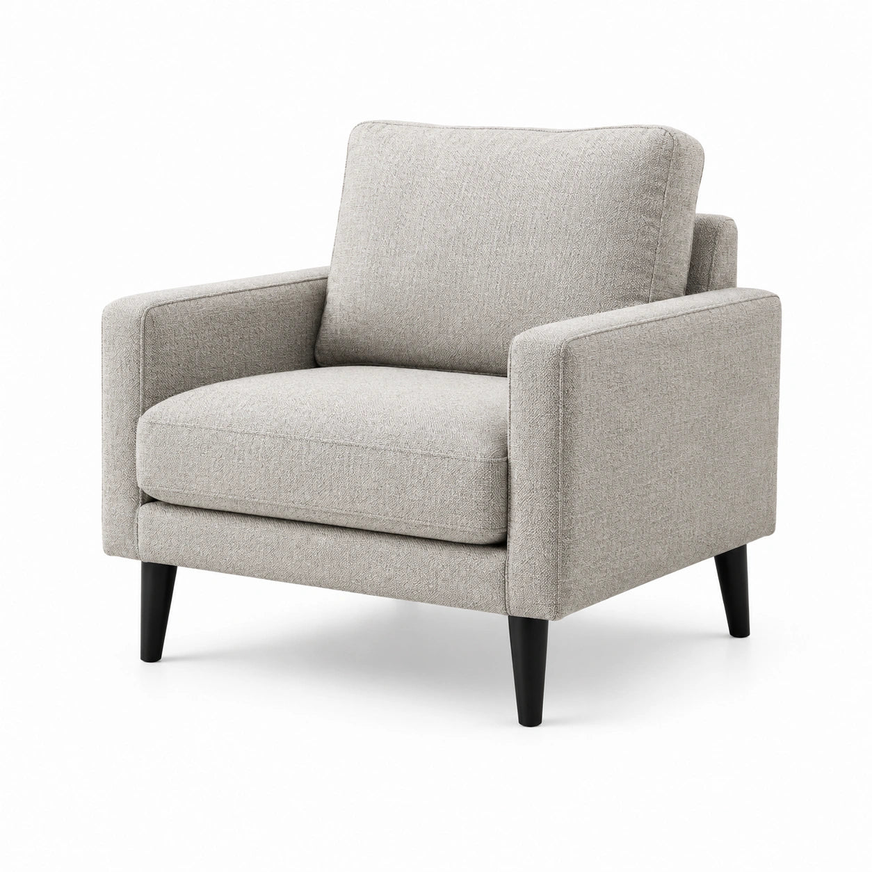 Fauteuil en tissu polyester gris et pieds en bois