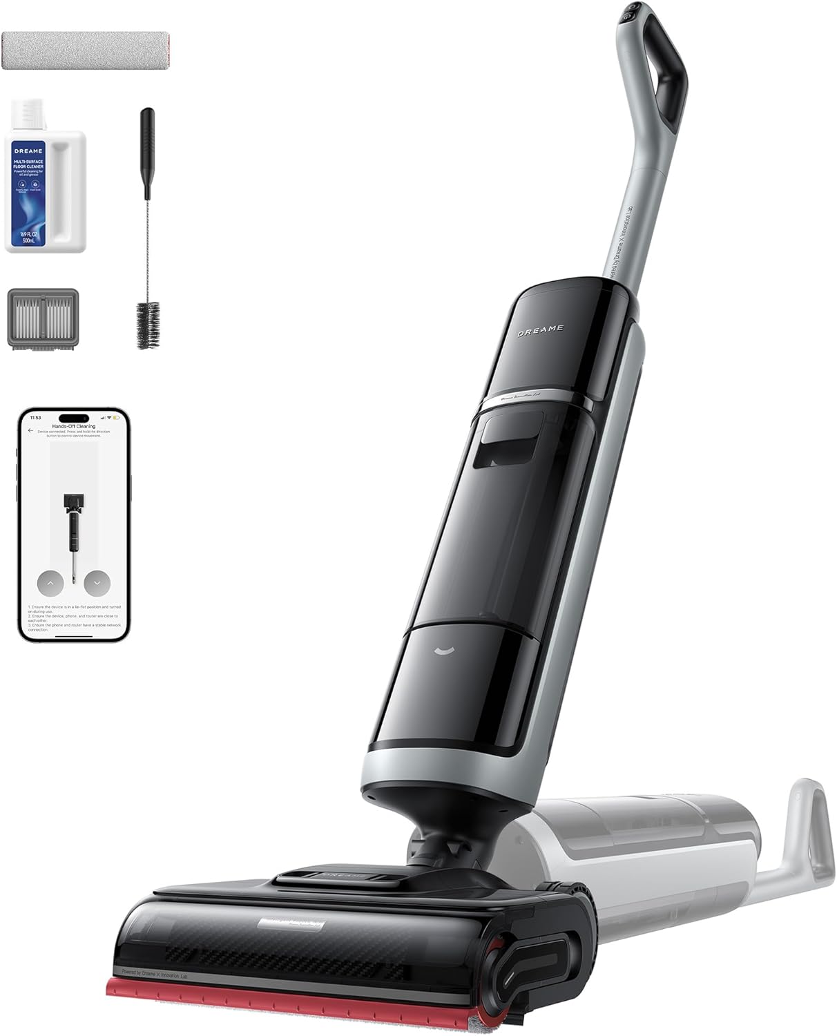 Aspirateurs balais et balais électriques – dreame, H15 Pro Heat Aspirateur Laveur, Nettoyage des sols à 85°C, 22 000Pa, 0 nœuds, Noir/Gris