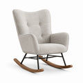 Fauteuil à bascule en tissu bouclé gris avec cadre en métal et base en bois