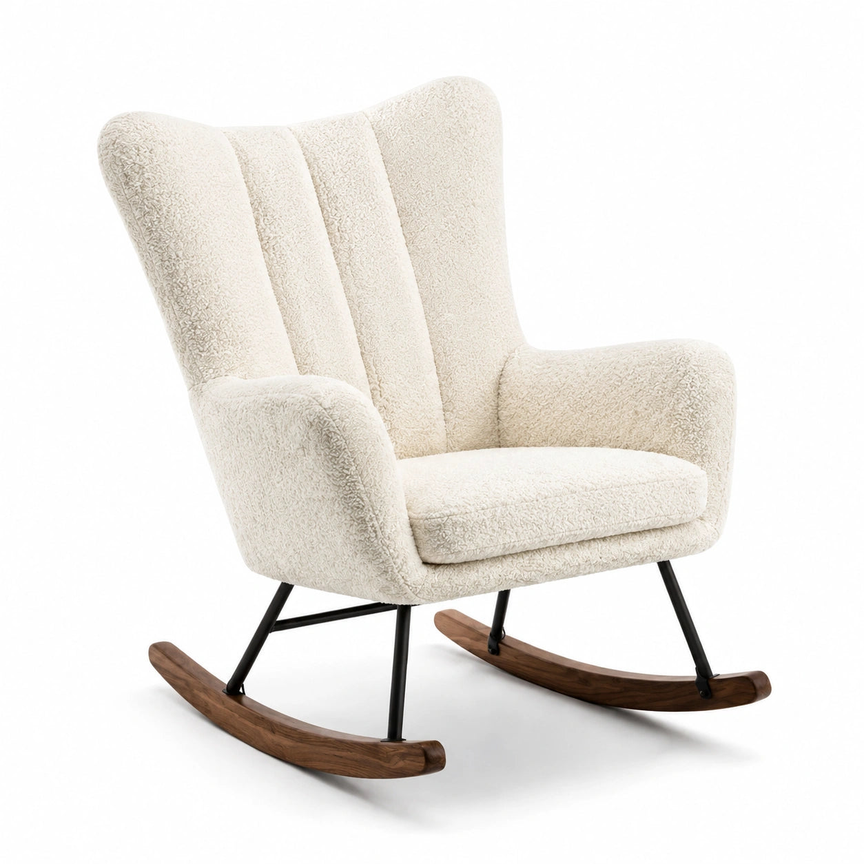 Fauteuil à bascule en bois et métal tissu crème