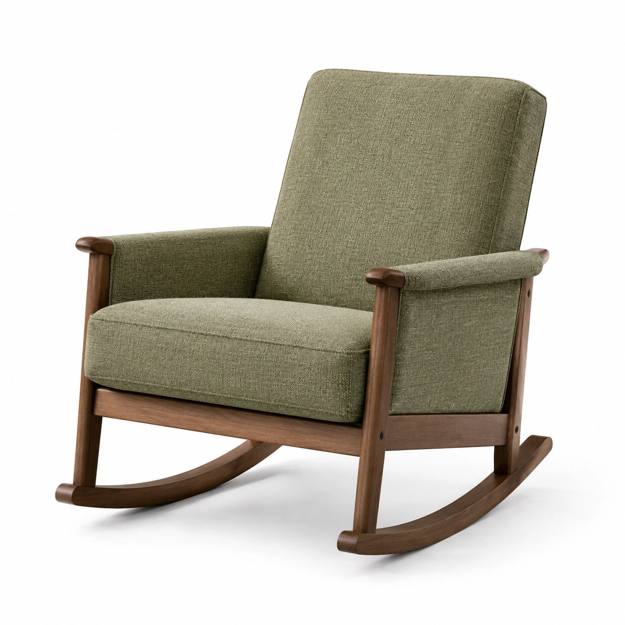 Fauteuil à bascule en bois avec tissu en polyester vert