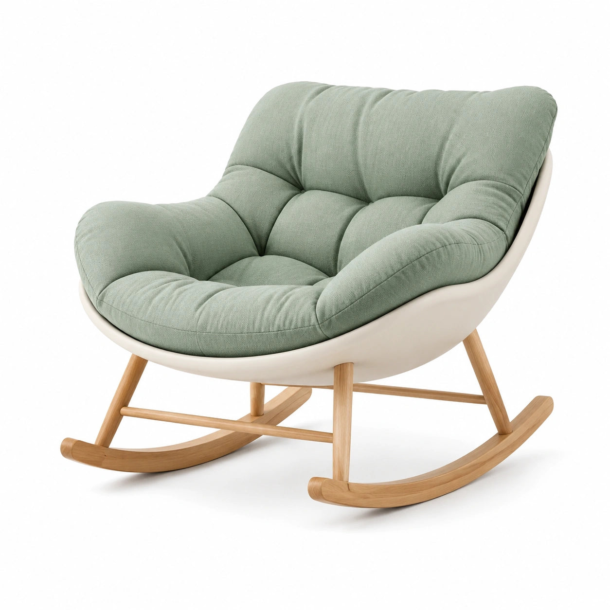 Fauteuil à bascule en bois et tissu polyester vert clair