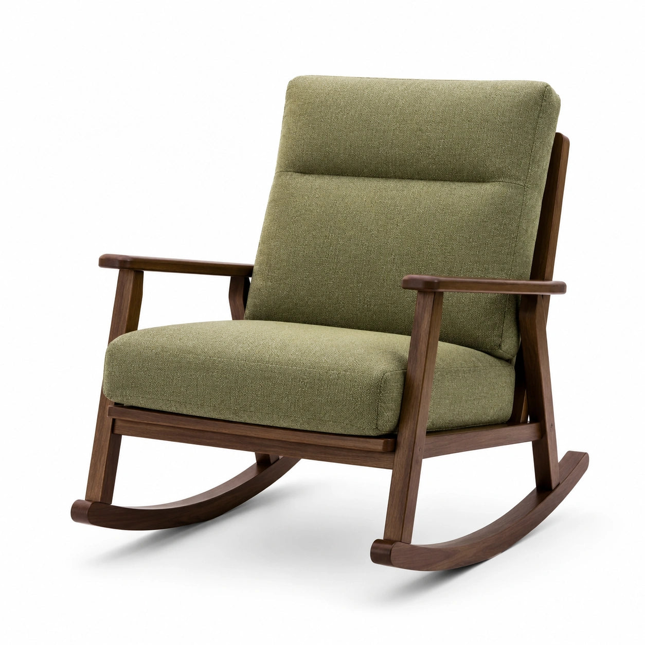 Fauteuil à bascule en bois avec textile rembourré vert