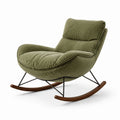 Fauteuil à bascule en velours côtelé vert avec structure en métal et bois