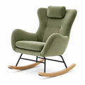 Fauteuil à bascule en velours vert avec structure en métal et bois