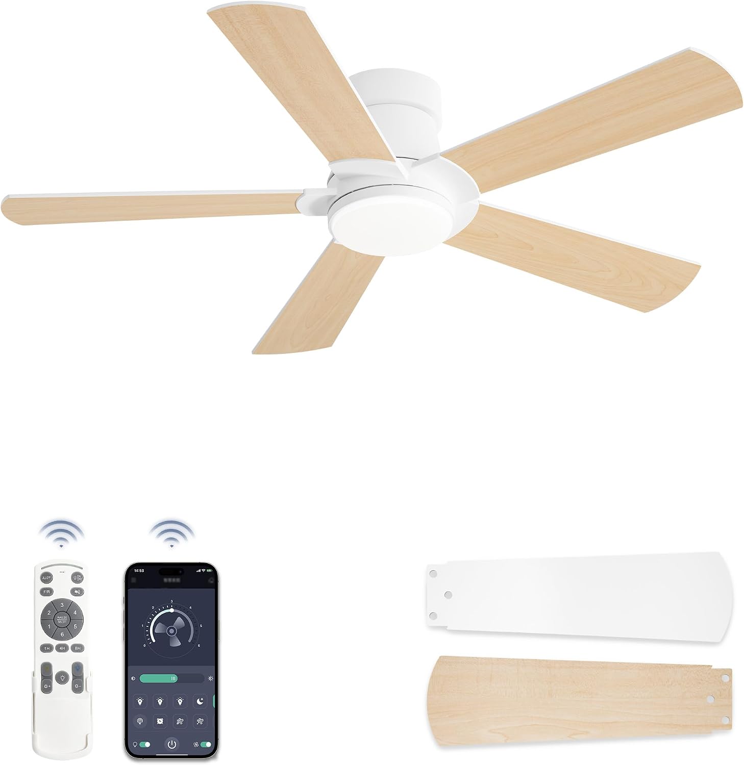 ZMISHIBO Ventilateur de Plafond avec Lumière LED Ø 107 cm – 6 Vitesses, Contrôle par APP et Télécommande, Variateur