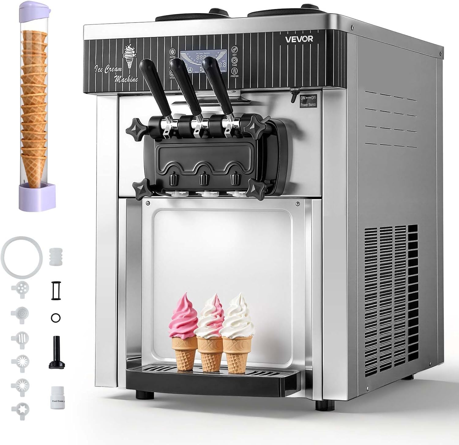 Machines à yaourts glacés et sorbetières – VEVOR, Machine à Glace Molle Commerciale, pour Glacier Camion-Restaurant, 3 Parfums, Noir/Argent