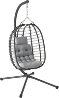 Fauteuil Suspendu Pliable en résine tressée avec Support – Sièges suspendus, Outsunny, Hauteur réglable, Cadre en Acier, Gris
