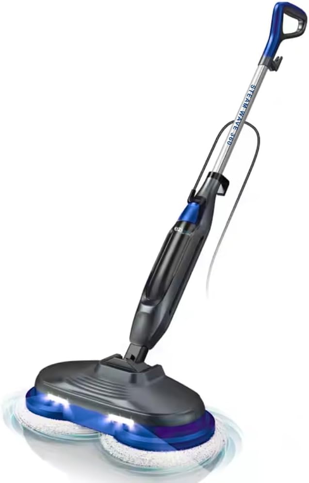 EZICLEAN Balai 2 en 1: Nettoyeur Vapeur/Cireuse de Parquet Steam Wave 360 – Noir/Bleu
