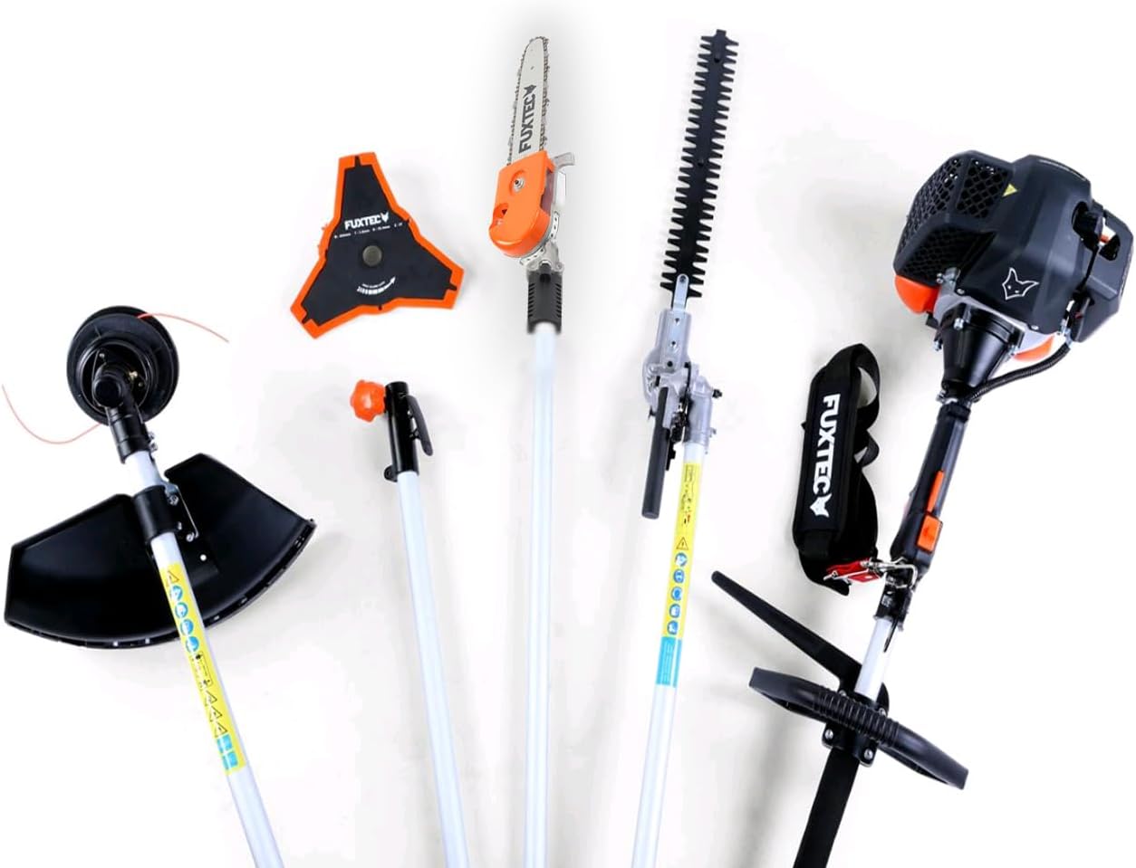 Élagueuse Inclinable Taille Haie Coupe Bordure avec Fil ou Lame 1 Mètre Rallonge – Fuxtec, Moteur 2 Temps, Noir/Orange/Argent