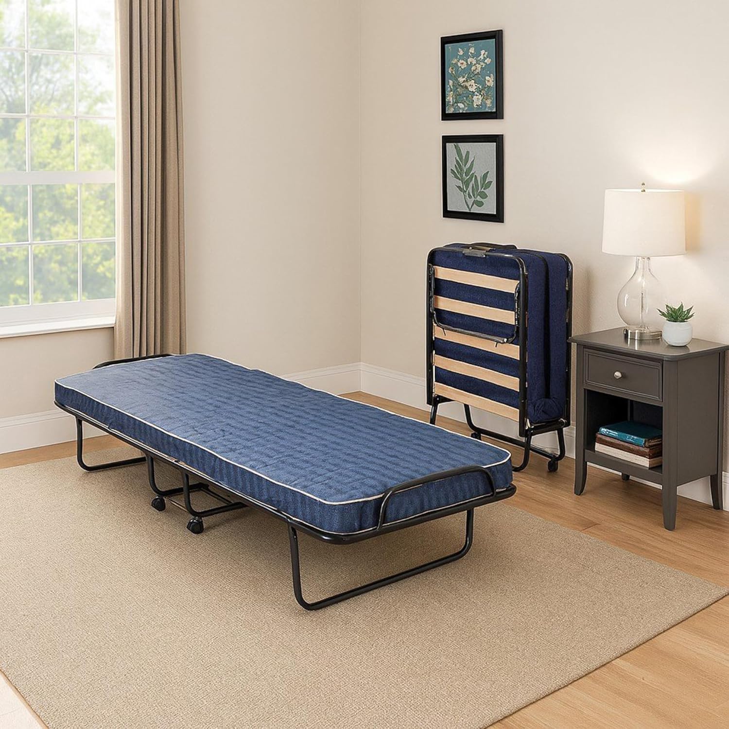 mesure 190x80x30 cm – Lit pliant avec sommier à lattes et matelas, Dmora, Bleu/Noir