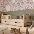 Lit Enfant avec Tiroirs 190x100 cm – Crazy Pine, Sécurisé pour Tout-Petit, Montessori au Sol en Bois Massif avec Barrière, Design Scandinave