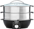 Magimix 11579 Cuiseur Vapeur avec 2 paniers Rotatif – 2 l, 2 l 1900 W, Acier Inoxydable 12, chromé, Verre, Chromé/Noir