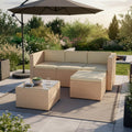 Juskys Salon de Jardin en polyrotin Lounge Punta Cana M – Table & Coussins - 3-4 Personnes - Crème/Sable, Tabouret