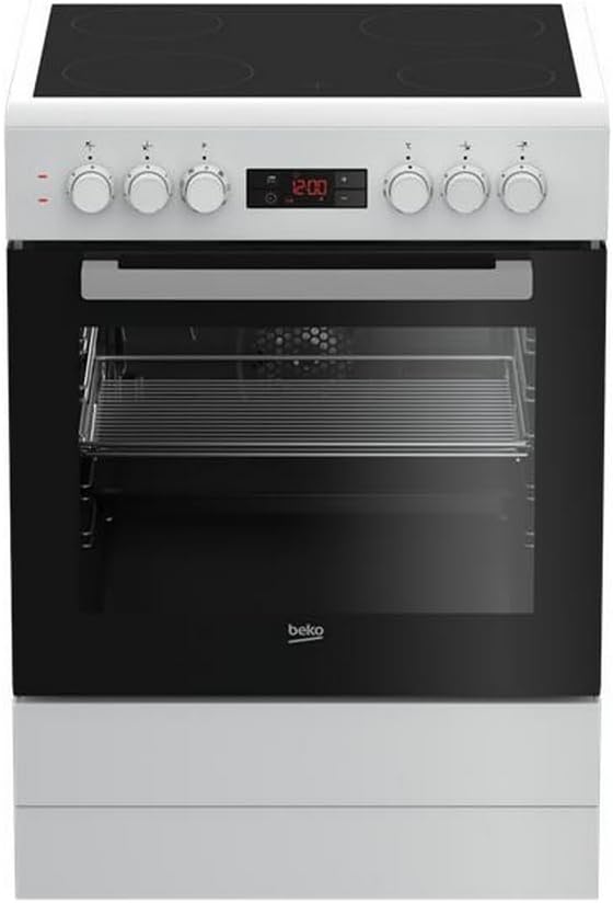 Beko Cuisinière vitrocéramique - FBE67300WCS – Son volume utile de 72 L propose un espace confortable pour les plats familiaux, Blanc/Noir