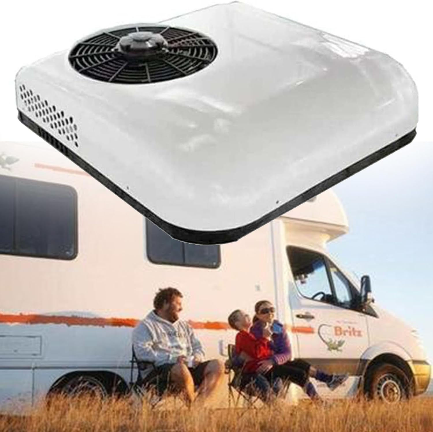 DPQYJPP DC RV Climatiseur 2 en 1 Toit avec Refroidissement et Chauffage – White-12V, Blanc/Noir