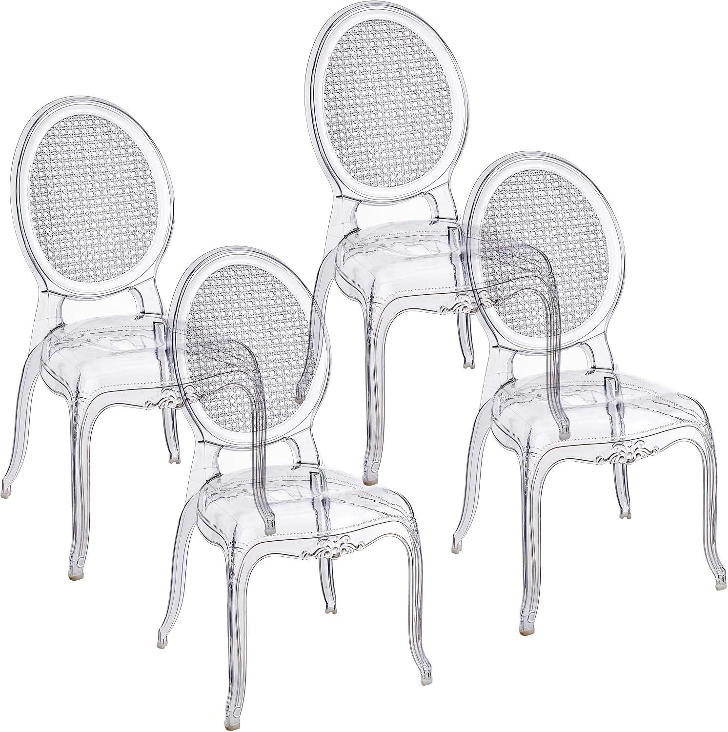 Baroni Home Set de 4 Chaises en Polycarbonate Transparent – Assise au Design Élégant Empilable et Imperméable pour Salon, 48X46X98 cm, Vienna