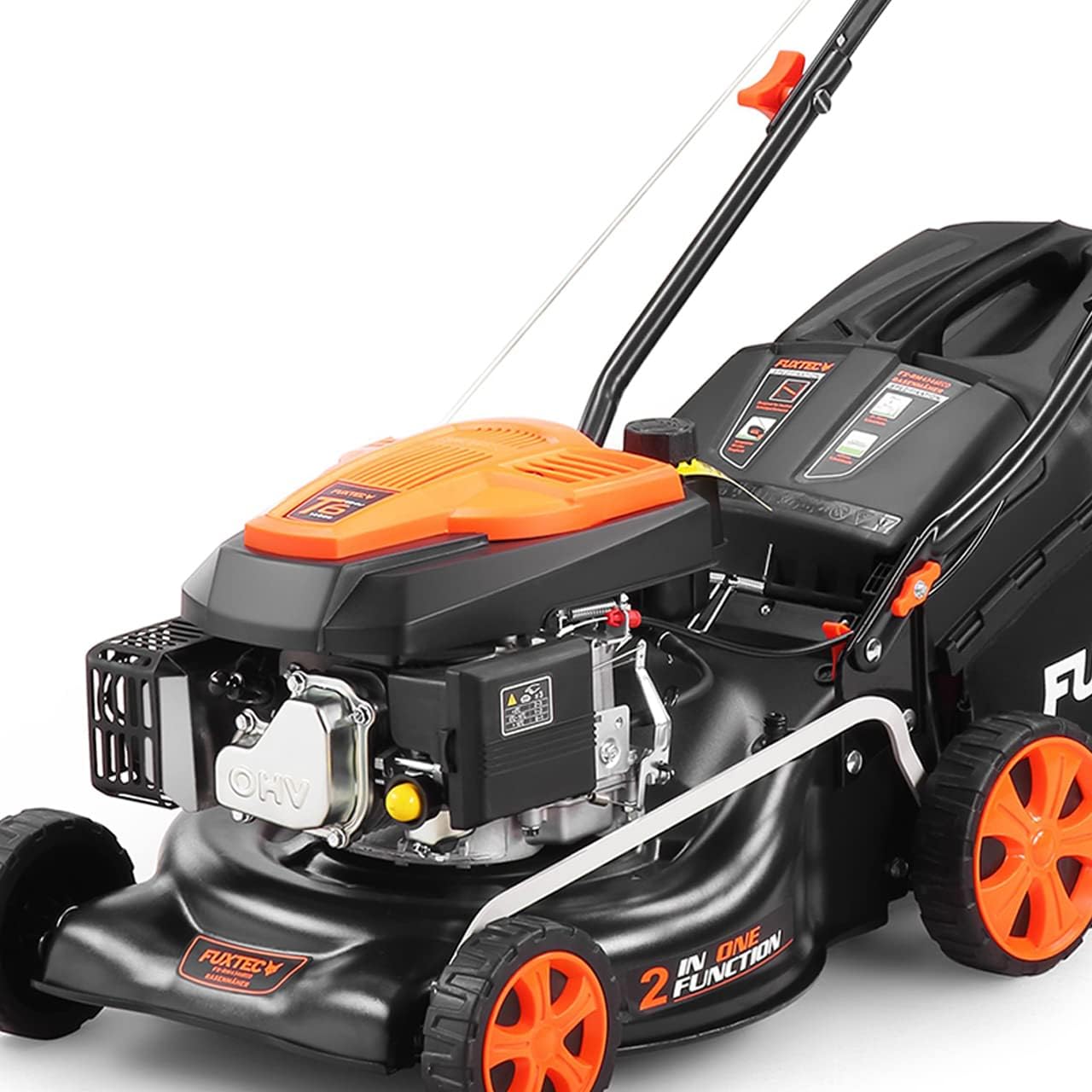 Fuxtec Tondeuse à Gazon à Essence FUXTEC FX-RM4346ECO - 2en1 Easy Clean Largeur de Coupe 42cm - bac de – Noir/Orange