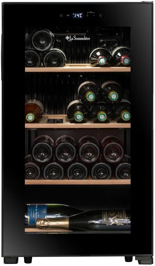 Caves à vin autoportantes – LA SOMMELIERE, Cave de mise à température LS36BLACK 36 Bouteilles, Noir