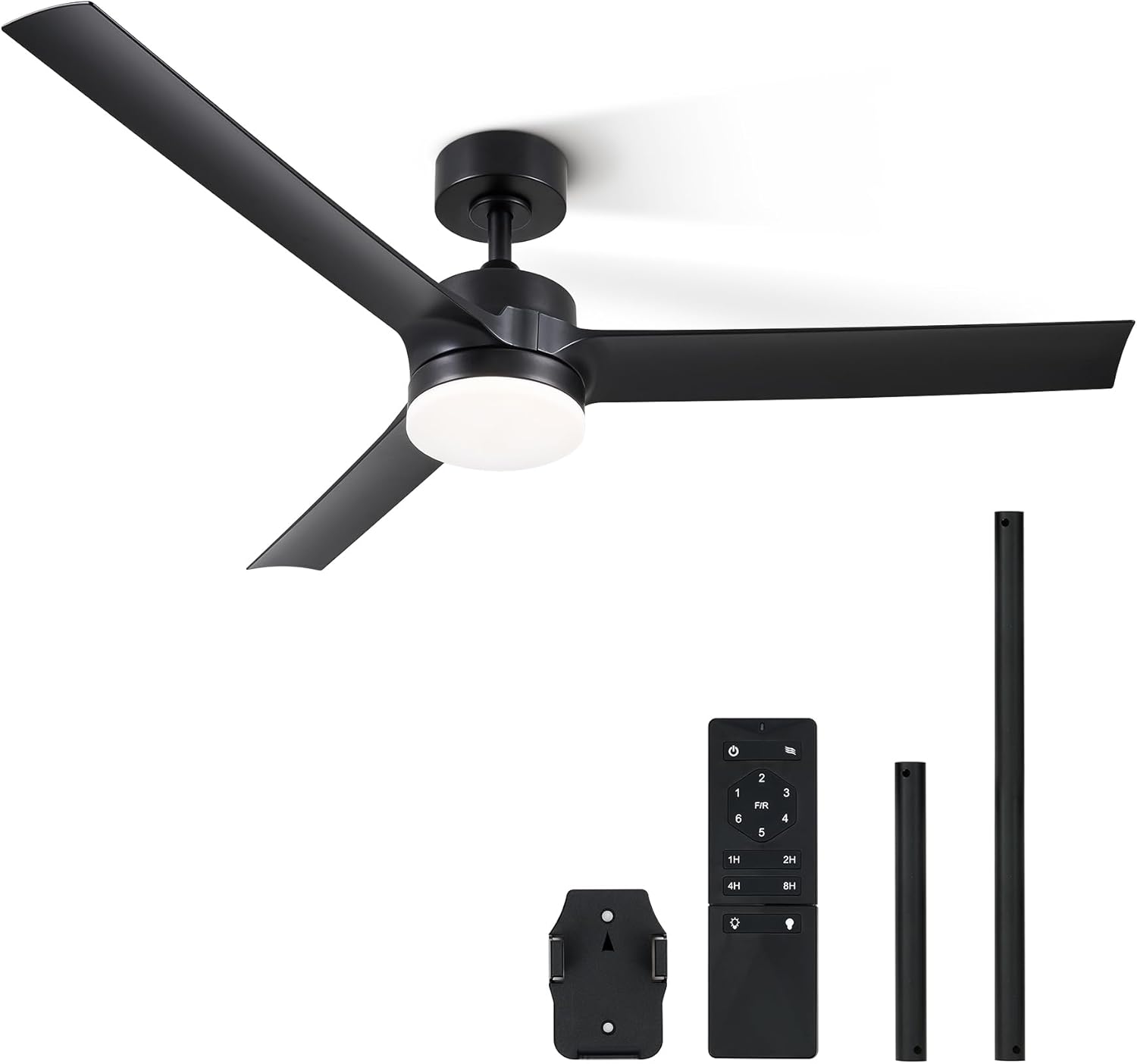 Ventilateur de Plafond avec Lumière Moderne Ø132CM 52 Pouces Télécommande avec 3 Pales – VONLUCE, Noir