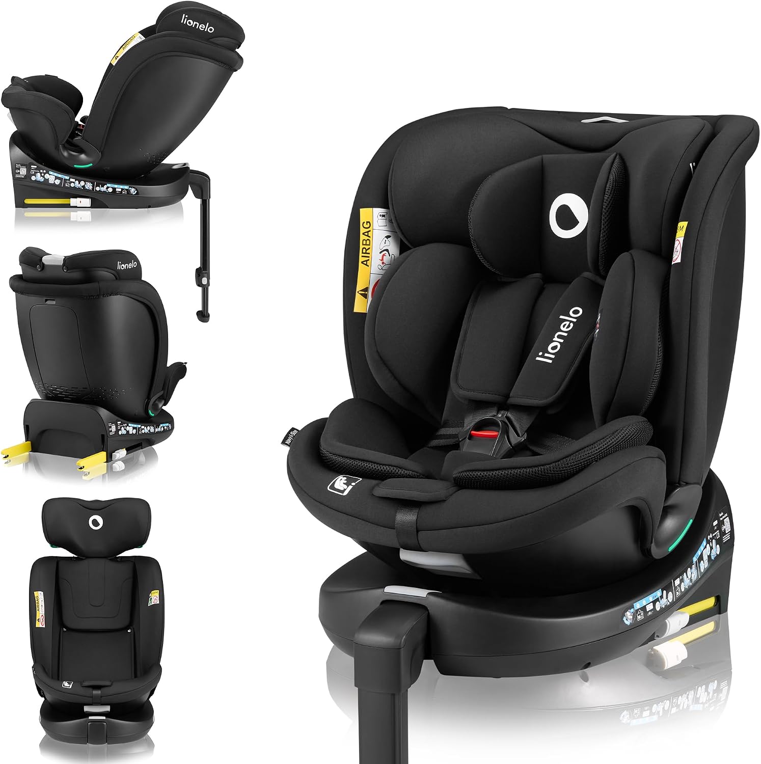 Sièges auto – lionelo, NAVY i-Size 360o Siège auto pivotant pour enfants 40–150 cm, groupe 0+1 2 3, Dri-Seat, Onyx, Noir