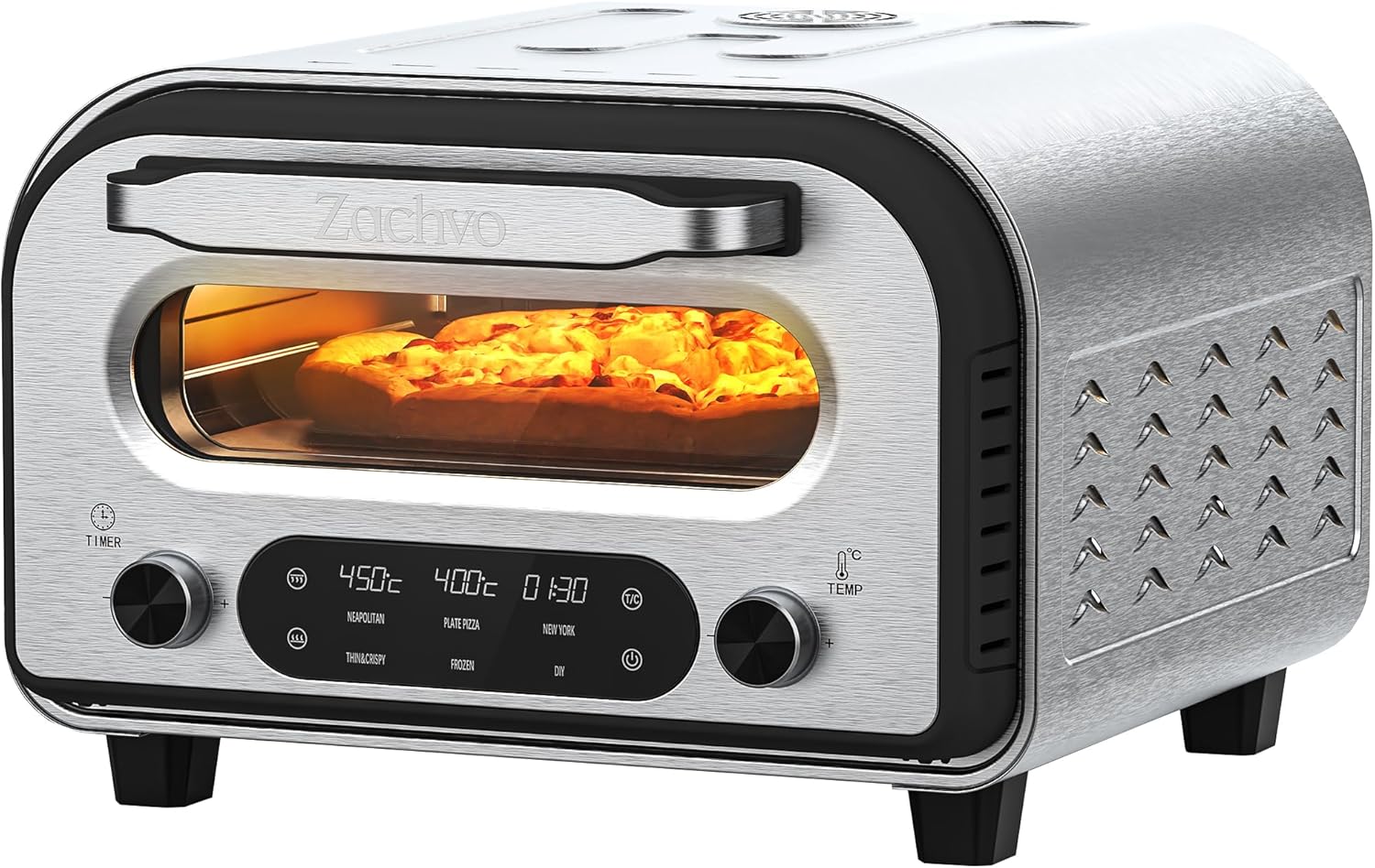ZACHVO Four à pizza électrique - Jusqu'à 450°C – avec pierre à pizza, pour pizza de 32 cm, 5 pizzas préprogrammées, minuterie de 1 à 60 minutes