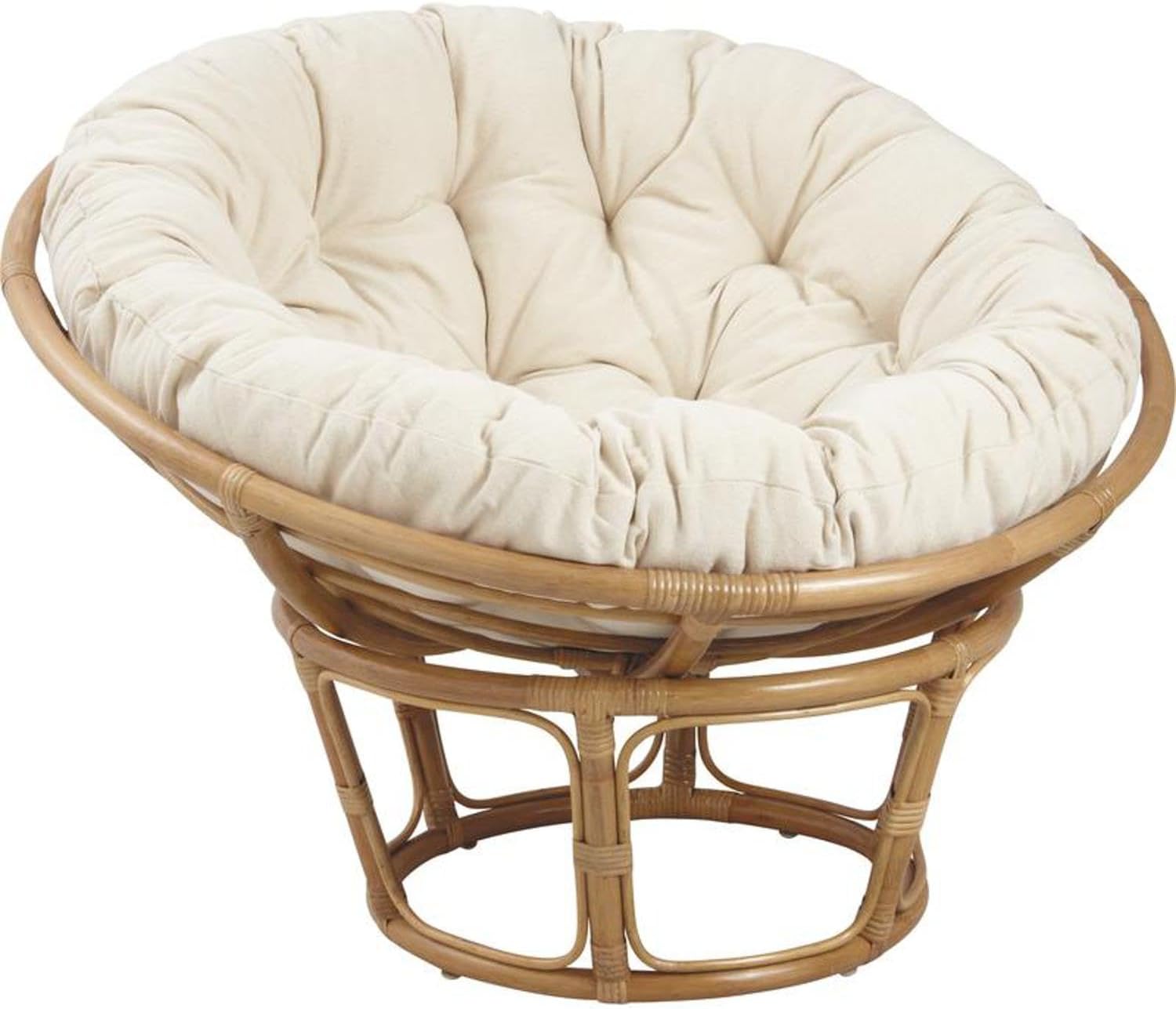 Avec un diamètre de 102 cm et une hauteur totale de 80 cm, ce fauteuil – Fauteuil Papasan Rotin Verni avec Coussin - Ø102cm x H80 cm