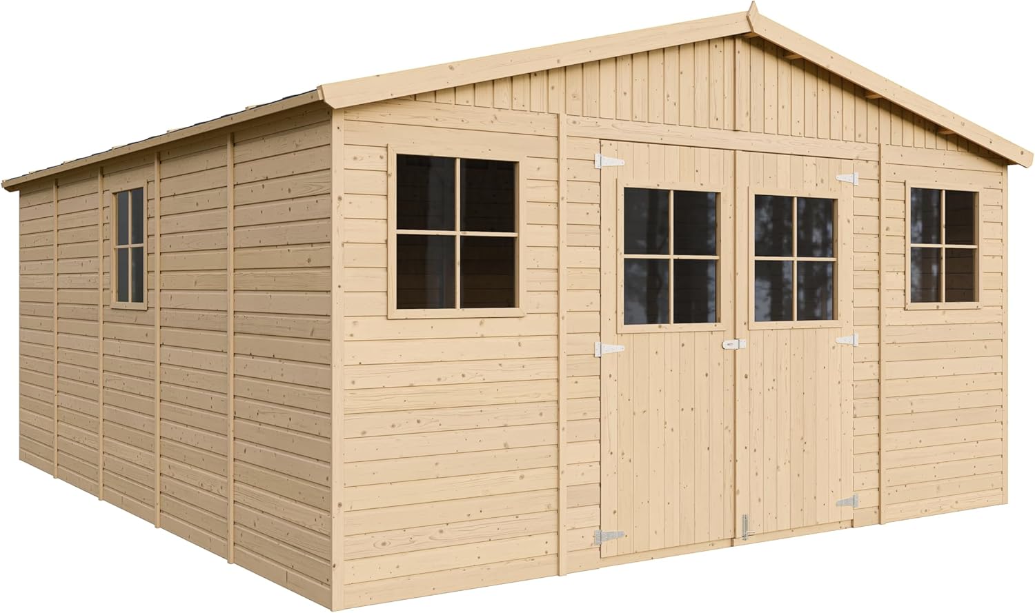 Abri de Jardin en Bois Naturel - Stockage extérieur avec fenêtres- H246x418x522 cm/20 m2-Hangar – TIMBELA, Beige