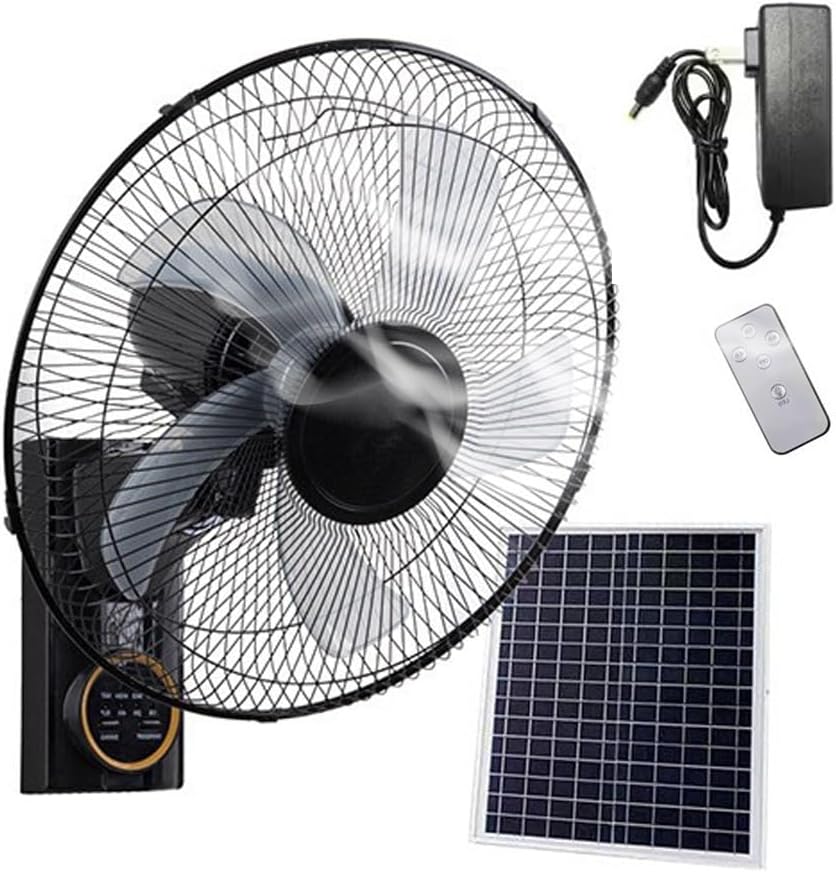 MYYMKJYXGS Ventilateur mural solaire 40 cm – avec télécommande, chambre, 3 vitesses, 5 pales, inclinaison réglable, silencieux et oscillant, bureau
