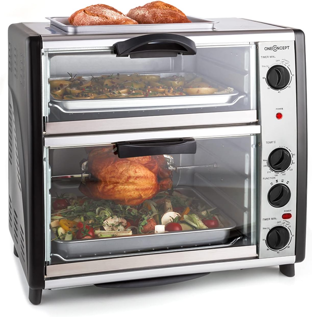 Température réglable – All-You-Can-Eat - Four grill – Mini fours, Oneconcept, 42L au total, 2400W, 60-240°, 2x plaques