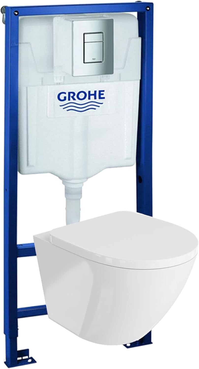 Réservoirs WC – GROHE, Rapid SL Élément mural de WC avec plaque de déclenchement + WC mural Lavita sans système de, Blanc/Bleu