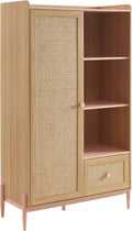 Armoire Pablo Rose et cannage rotin 1 Porte et 1 tiroir – Armoires, BAÏTA, 1 porte et 1 tiroir en cannage rotin, Rose/Beige