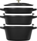 La Cocotte Ensemble de 3 casseroles rondes en fonte Noir – Cocottes, STAUB