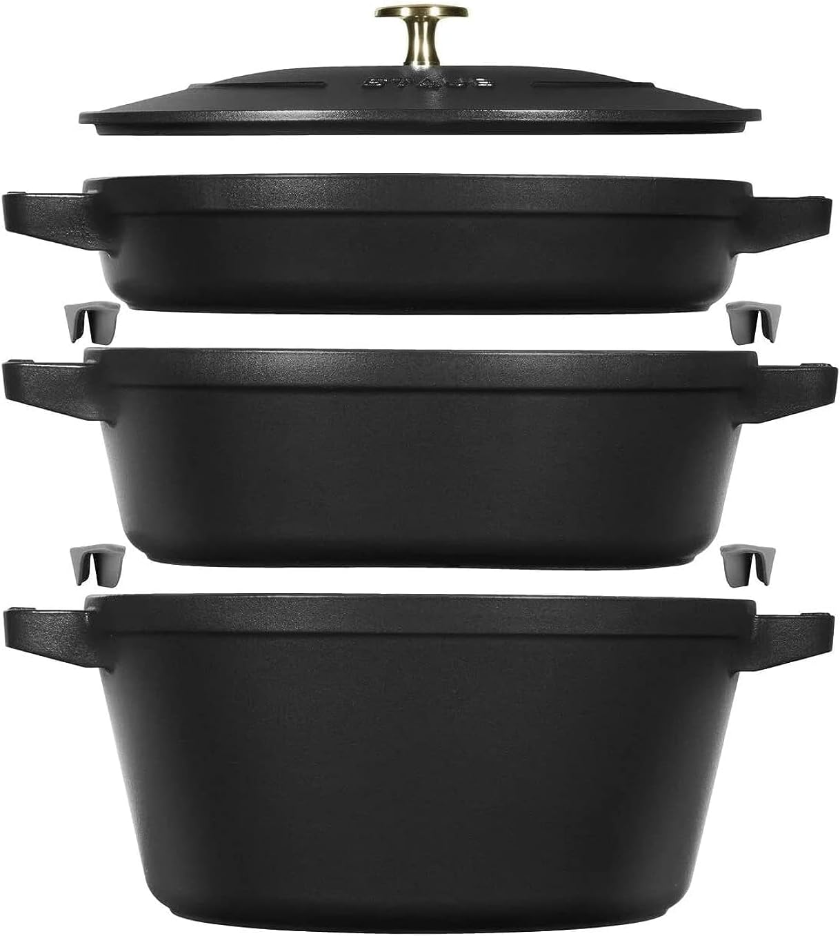 La Cocotte Ensemble de 3 casseroles rondes en fonte Noir – Cocottes, STAUB