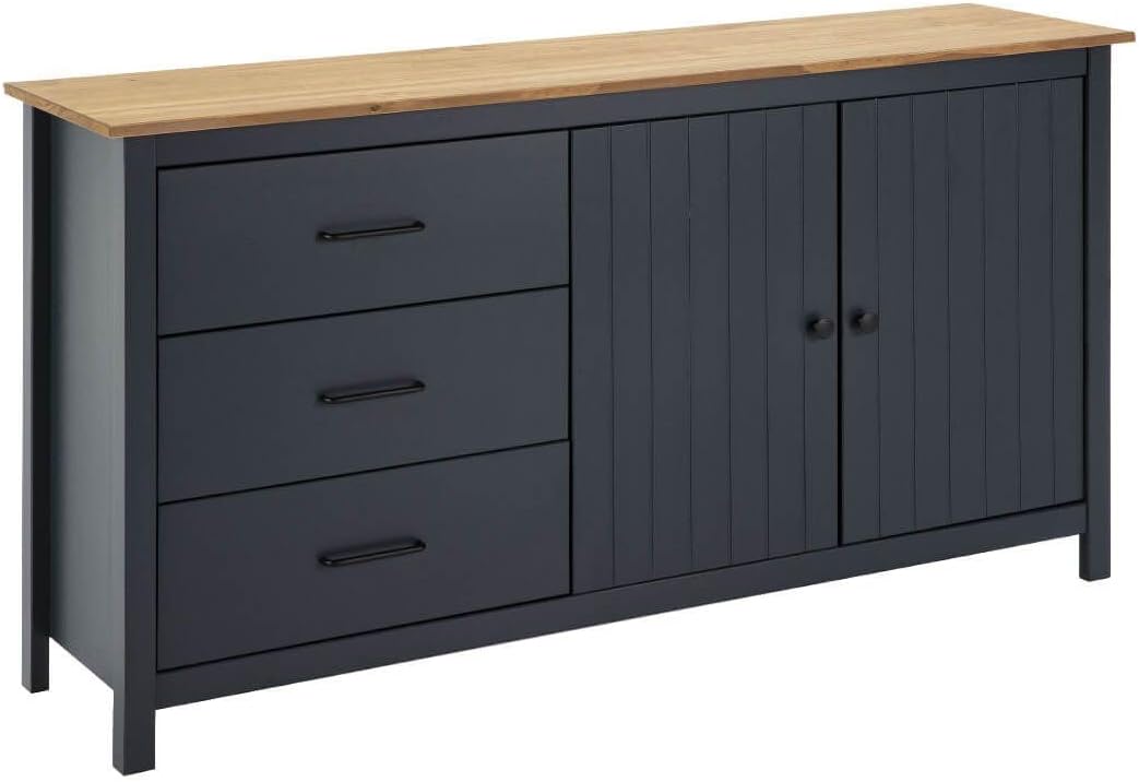 AltoBuy Tina - Buffet Bas 2 Portes 3 Tiroirs Bois Ciré Coloris Bleu Pétrole – Buffet Bas 2 Portes 3 Tiroirs Bois Ciré coloris Bleu de la gamme Tina