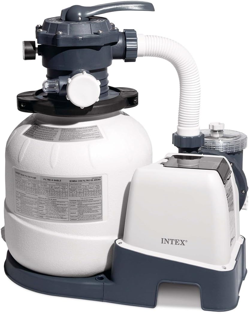 Intex SX2100 Plus Pompe de filtre à sable – 220-240 V, 26656, débit de la pompe: 7, 9 m3/hr, Blanc/Gris
