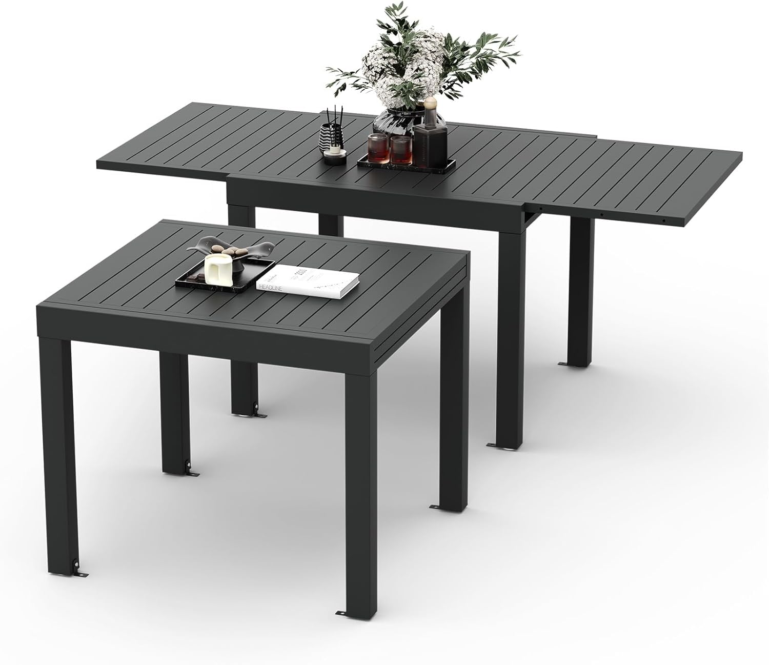 Table De Jardin – Tables à manger, Devoko, 80/160 X 80 X 75 Cm, Gris, Extensible, Petite Table Extensible, en Aluminium