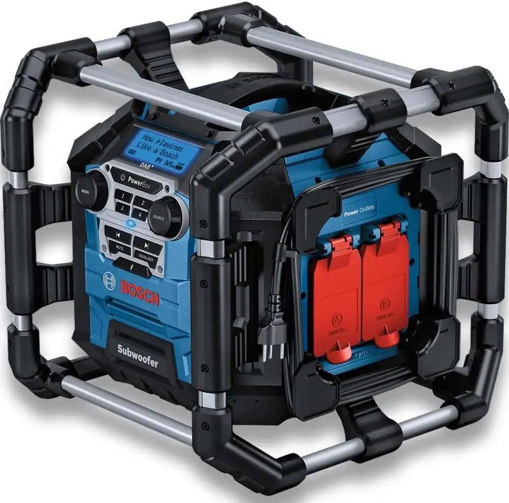 Bosch Professional 18V System radio de chantier sans-fil GPB 18V-5 SC – Bluetooth, 2 piles (AA, avec câble AUX, réception via DAB+, FM et AUX
