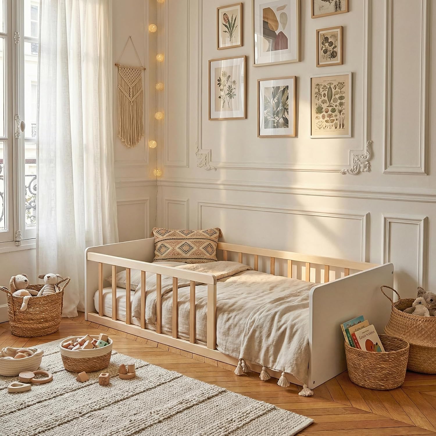 LIT Pilou 70x140 + sommier – WEBER INDUSTRIES, Blanc et Naturel, Couchage 70x140cm, montage facile et rapide, livré avec un sommier à 12 lattes