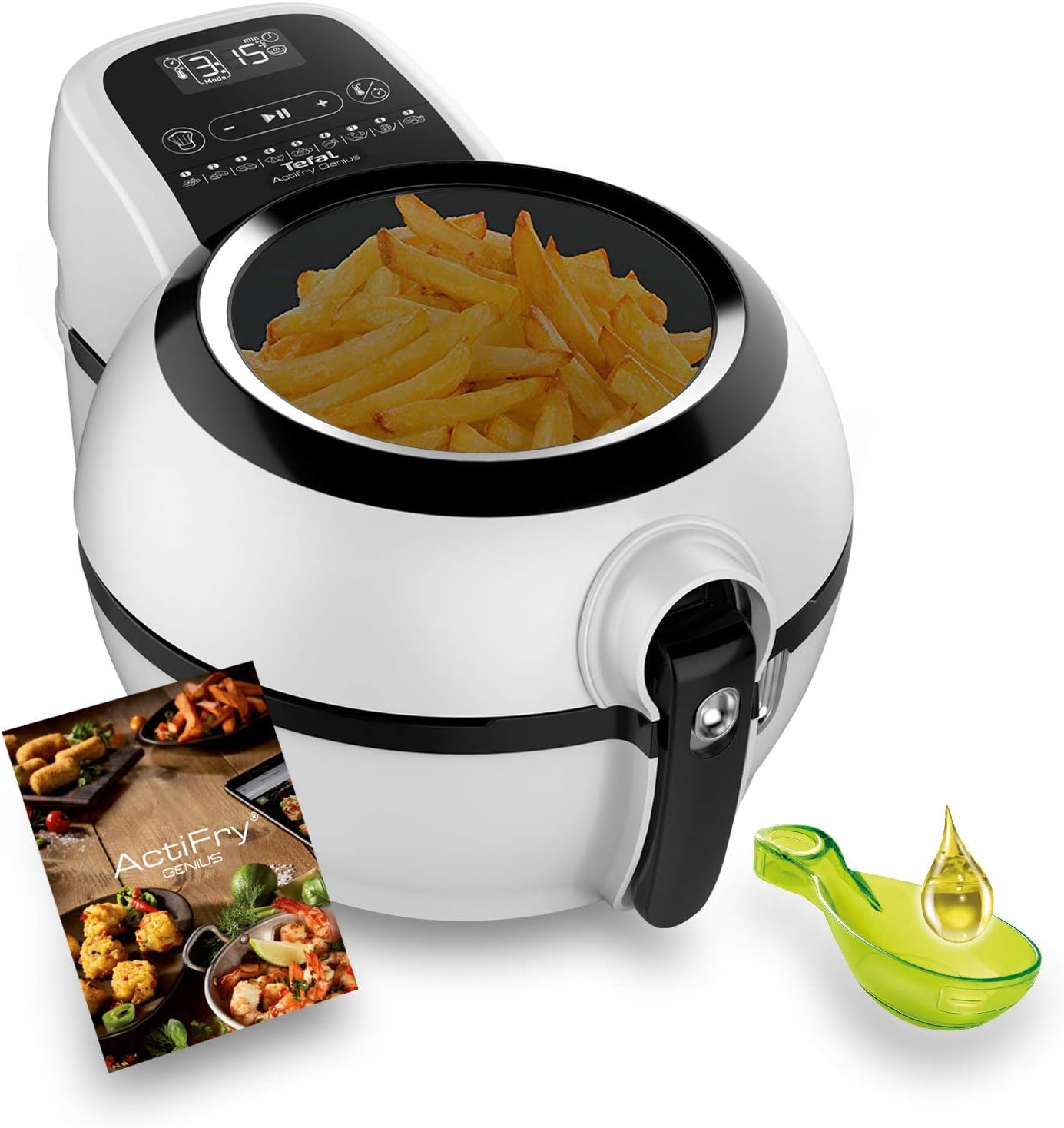 Friteuses à air – Tefal, Actifry Genius Snaking FZ761015 Friteuse sans huile à air 1, blanc, pavé tactile intuitif, Blanc/Noir