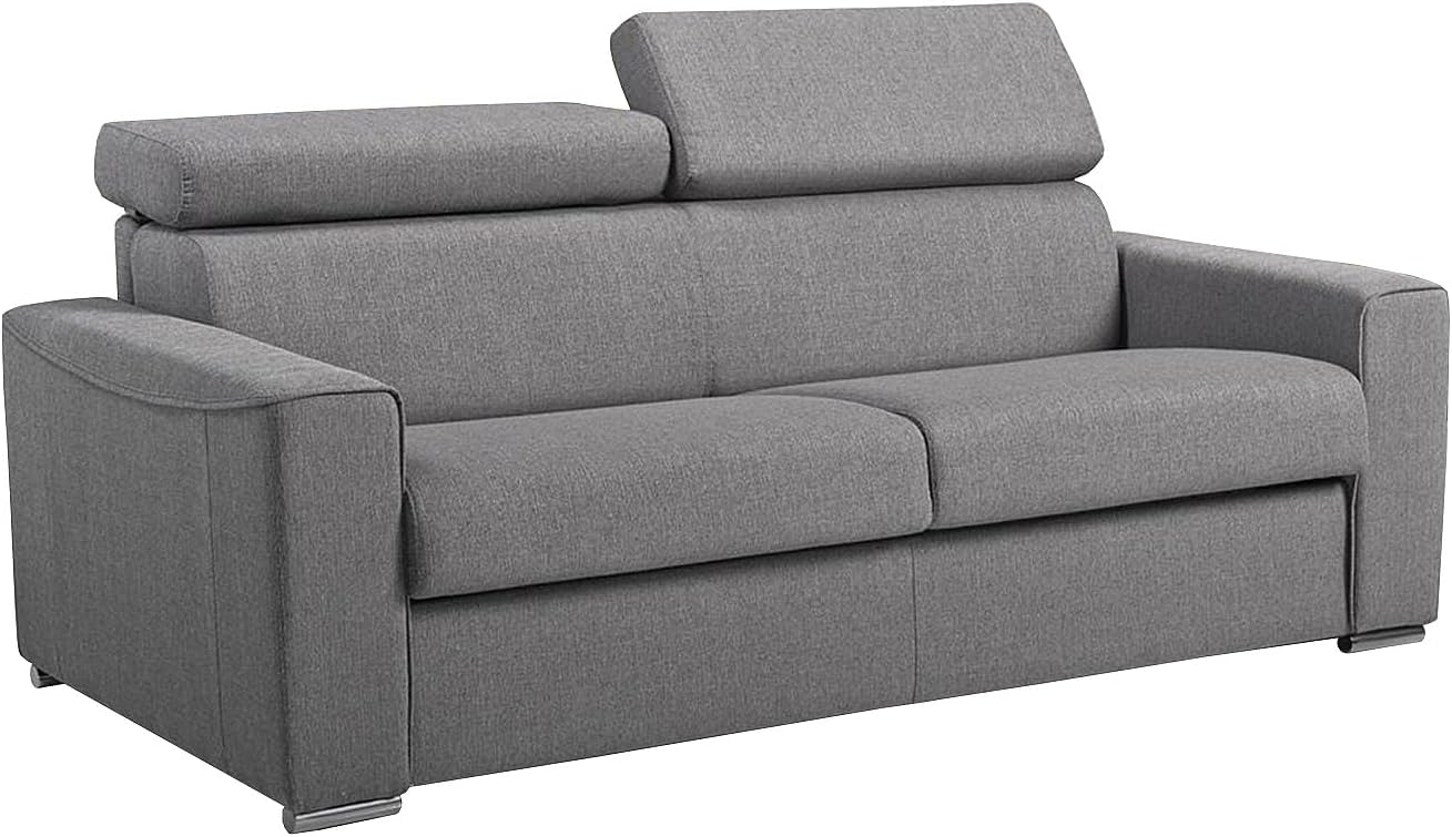 Canapé 3 Places Convertible Express en Tissu Gris - Couchage Lattes Larges 140 cm