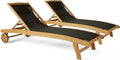 Lot de 2 Bains de Soleil en Bois inclinable avec Roues Noir – Oviala, Hauteur 203 cm x largeur 31 cm x Profondeur 66 cm