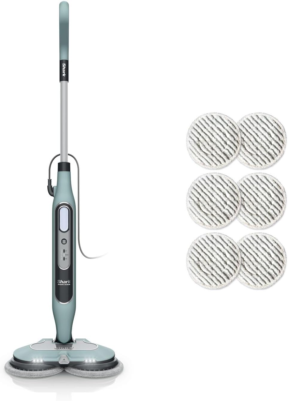 Steam Mop Balai automatique à vapeur et à récurer – Shark, 3 réglages vapeur, 2 tampons rotatifs, S8201EUCP, blanc et gris