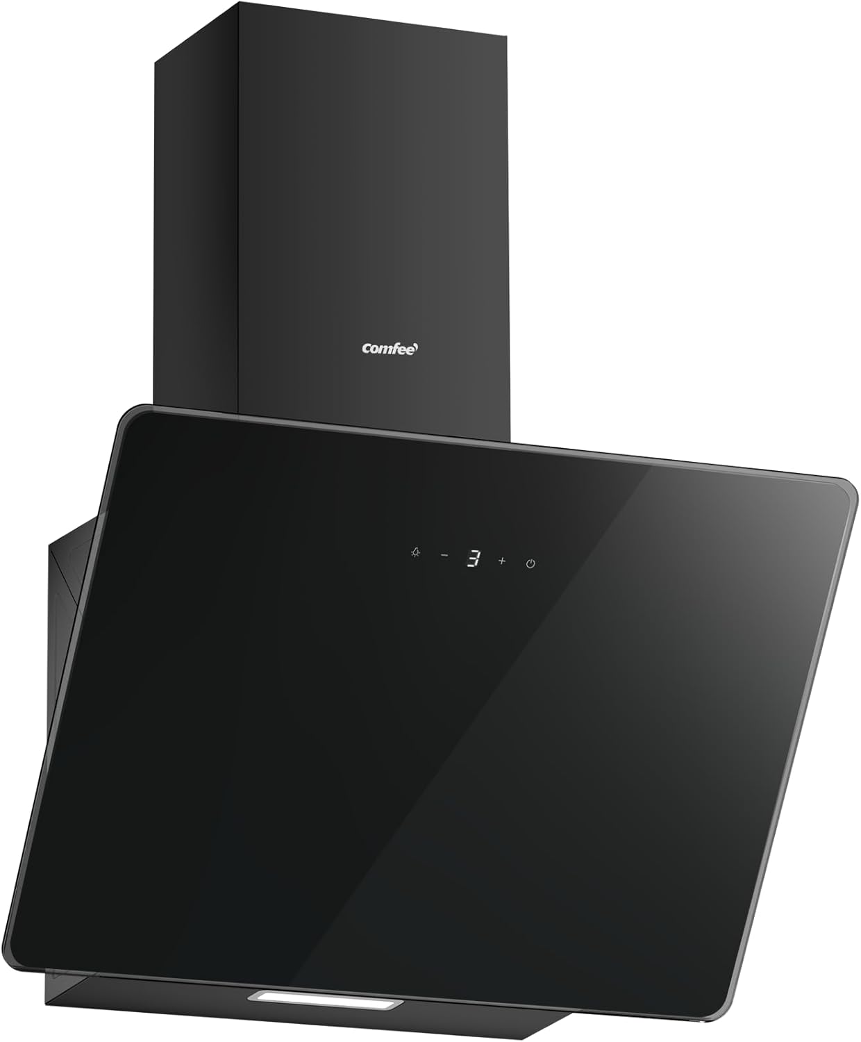 Comfee ' ANGJ64B-60 Hotte aspirante inclinée 60 cm en Verre Trempé – Écran Tactile LED, 60 cm - Noir, 3 Niveaux de Vitesse