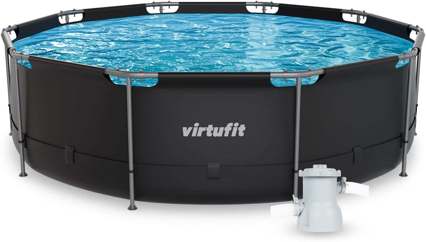 Structures pour piscines – VirtuFit, Piscine, Ø366 x 100 cm (INKL. Filterpumpe, Noir, Ronde), Noir/Bleu