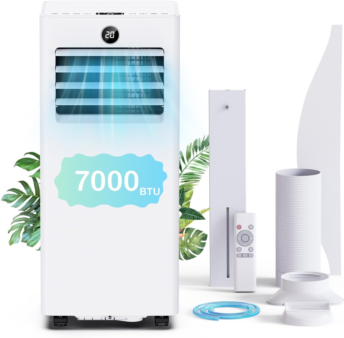 TOIOVCU Climatiseur Mobile 7 000BTU – Climatiseur Portable Silencieux avec Kit Fenêtre et Télécommande, Minuterie 24h, Roulettes 360°, Écran LED